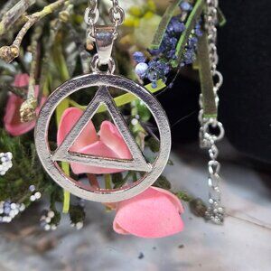 Silver AA Symbol Necklace • Recovery Triangle Pendant • Unisex